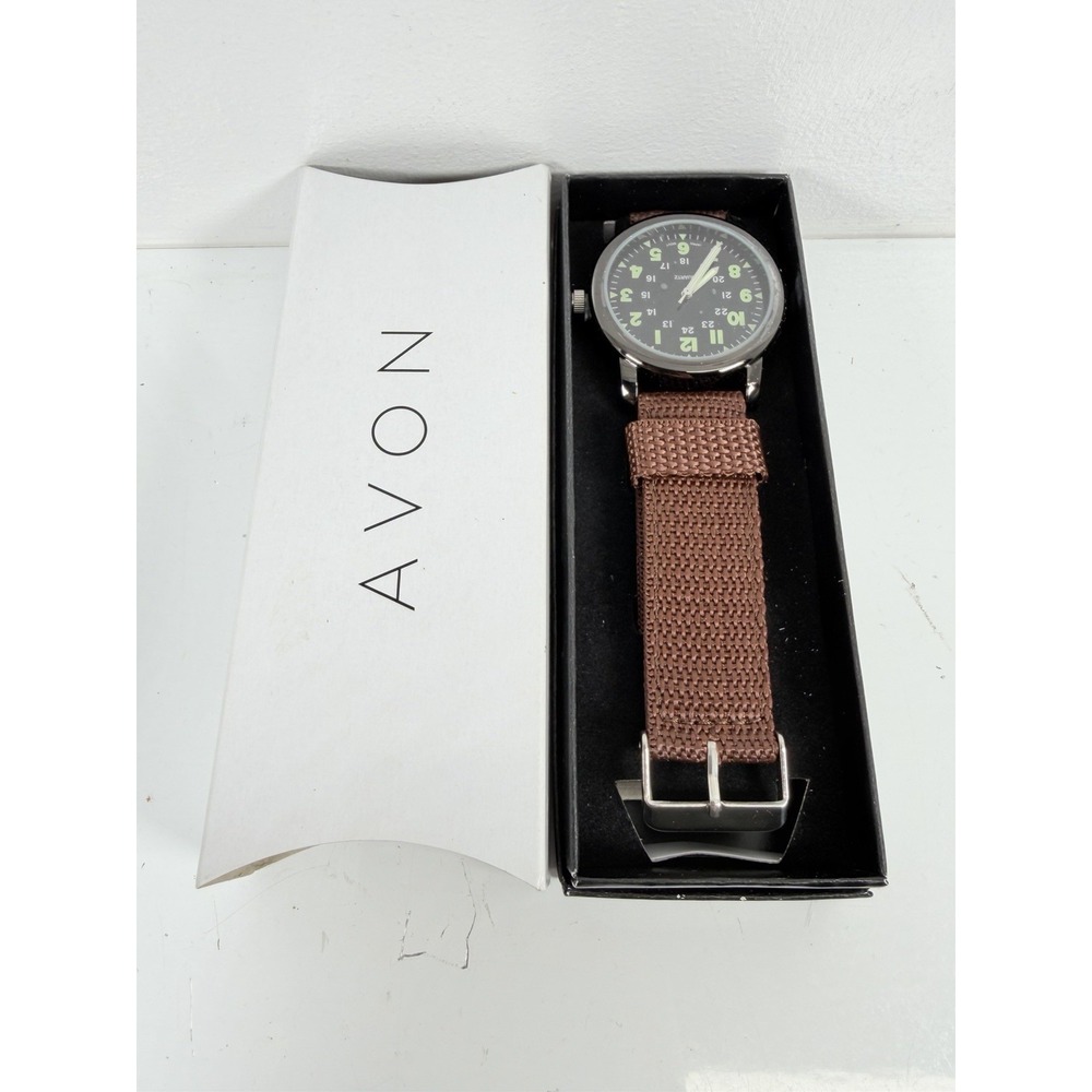 Avon Watch Military Style Brown Canvas New In Box